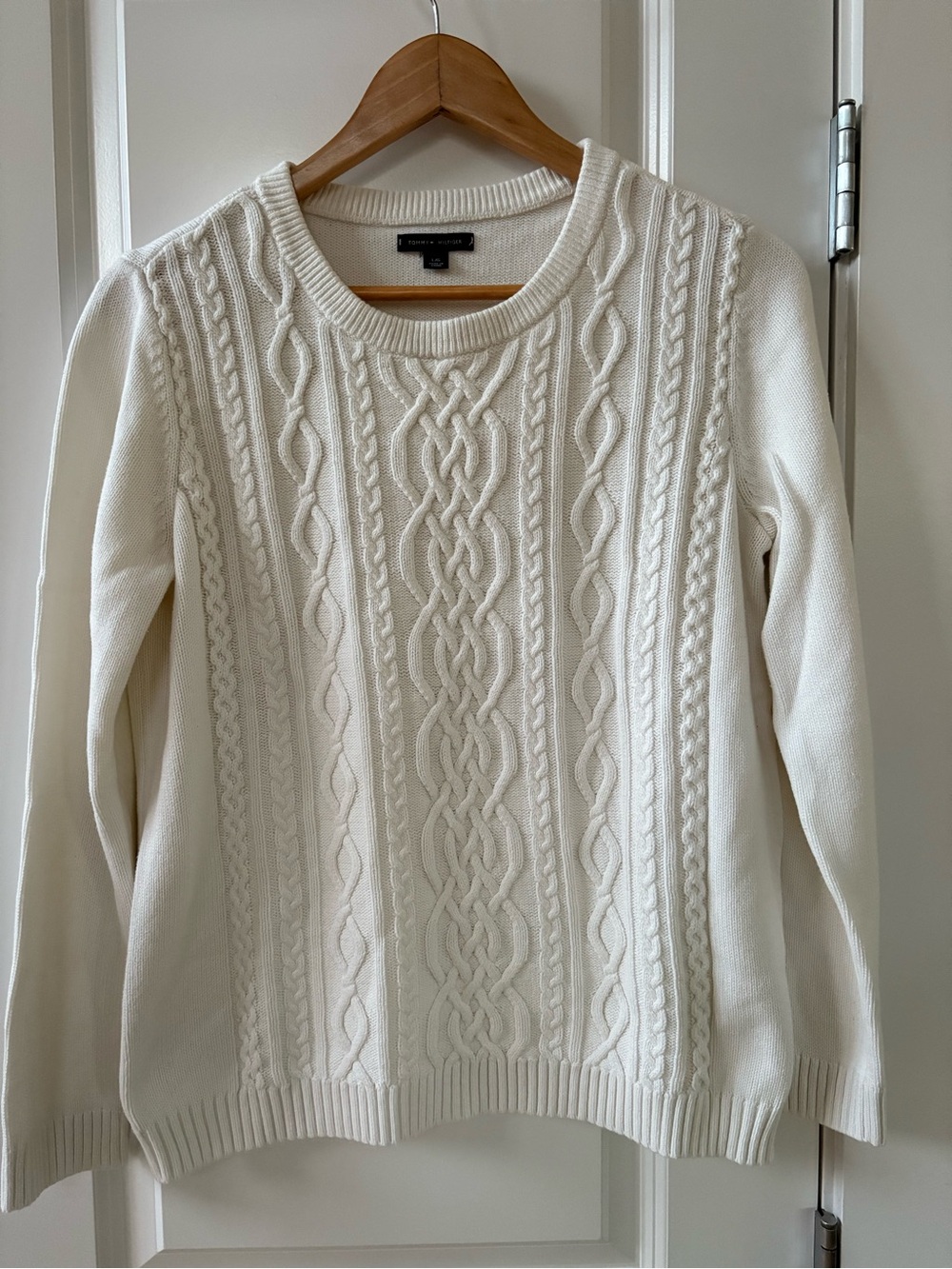 Tommy Hilfiger Women’s Crewneck Cable Knit Sweater Cotton White Size Large